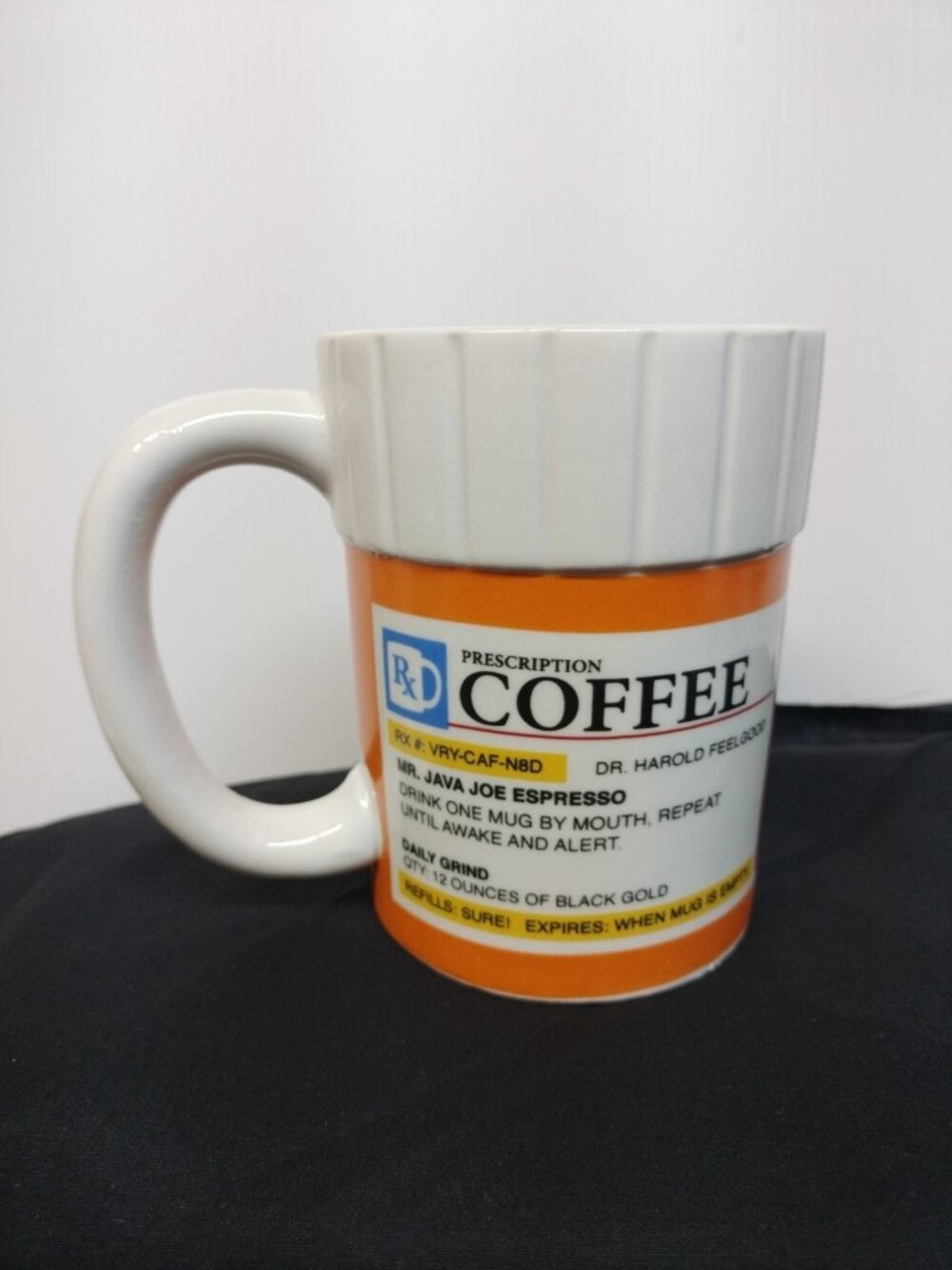 Prescription RX Mug Pill Bottle Coffee Cup Pharmacy 12 oz. Rx New 4"1/2x3"3/8